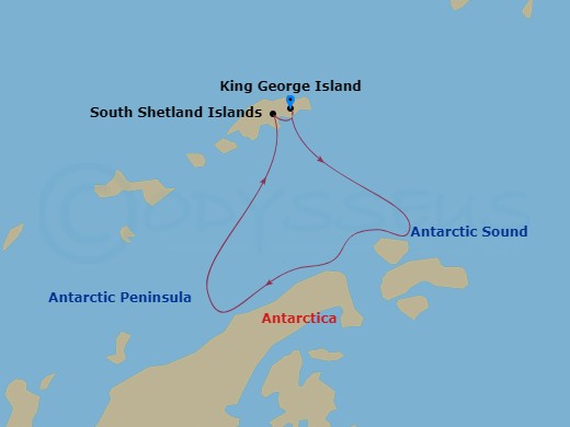 6 Night - King George Island to King George Island - Silver Endeavour - Starting in King George Island, Antarctic Sound, Antarctic Peninsula, South Shetland Islands, King George Island itinerary map